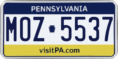 PA license plate MOZ5537