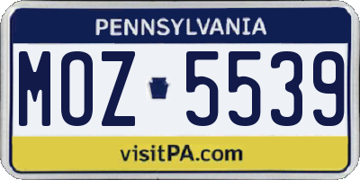 PA license plate MOZ5539