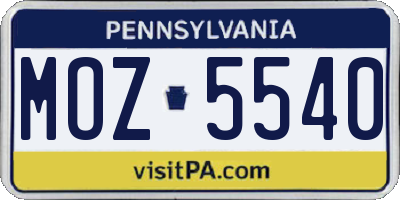 PA license plate MOZ5540
