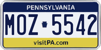 PA license plate MOZ5542