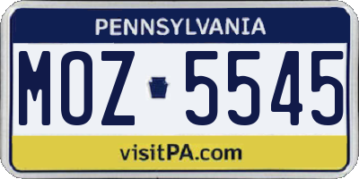 PA license plate MOZ5545