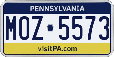 PA license plate MOZ5573