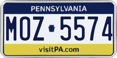 PA license plate MOZ5574