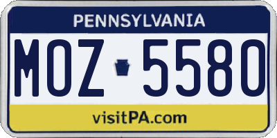 PA license plate MOZ5580