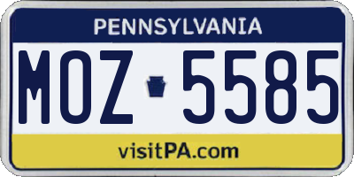 PA license plate MOZ5585