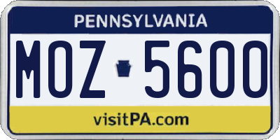 PA license plate MOZ5600