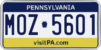 PA license plate MOZ5601