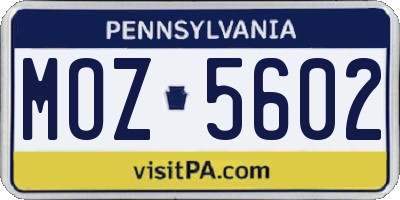 PA license plate MOZ5602