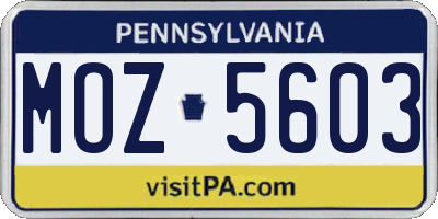 PA license plate MOZ5603