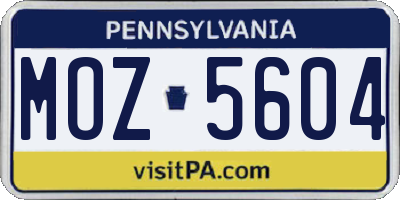 PA license plate MOZ5604