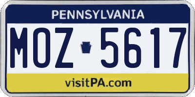 PA license plate MOZ5617