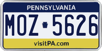 PA license plate MOZ5626