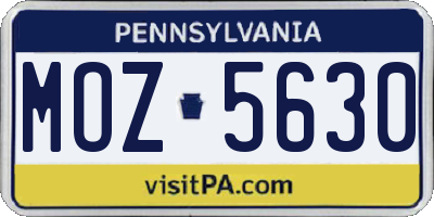 PA license plate MOZ5630