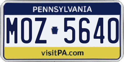 PA license plate MOZ5640