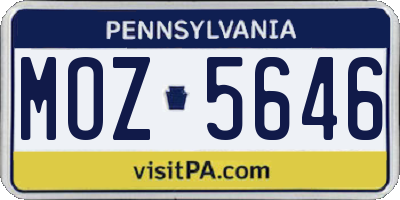 PA license plate MOZ5646