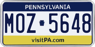 PA license plate MOZ5648