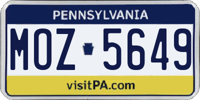 PA license plate MOZ5649