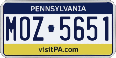 PA license plate MOZ5651