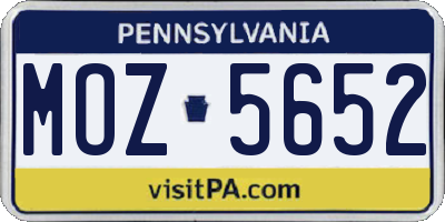 PA license plate MOZ5652