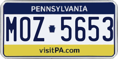 PA license plate MOZ5653