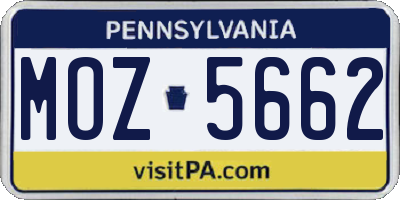 PA license plate MOZ5662
