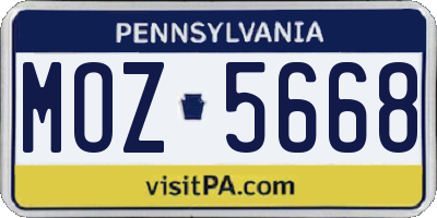 PA license plate MOZ5668