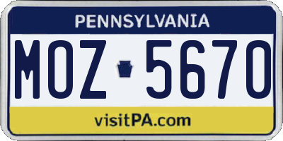 PA license plate MOZ5670