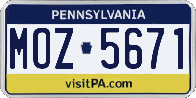 PA license plate MOZ5671