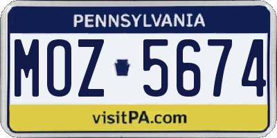 PA license plate MOZ5674