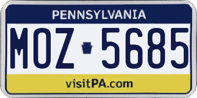 PA license plate MOZ5685