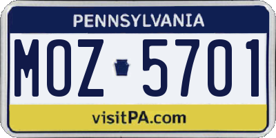 PA license plate MOZ5701