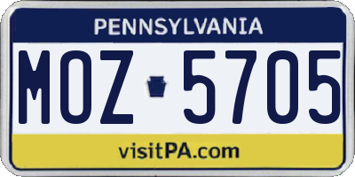 PA license plate MOZ5705