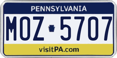 PA license plate MOZ5707
