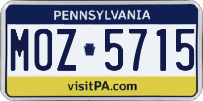 PA license plate MOZ5715