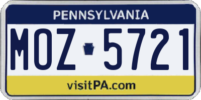 PA license plate MOZ5721