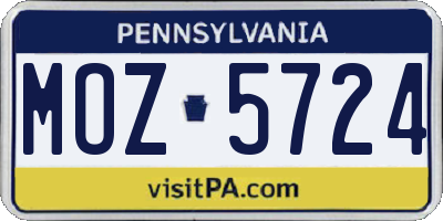 PA license plate MOZ5724