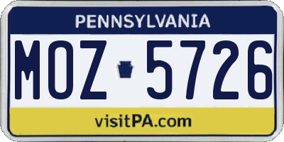 PA license plate MOZ5726