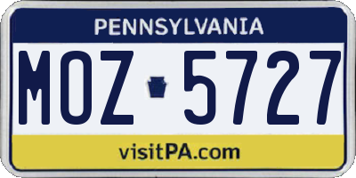 PA license plate MOZ5727