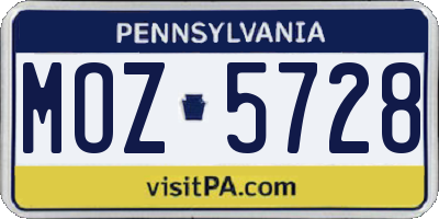 PA license plate MOZ5728