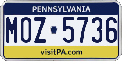 PA license plate MOZ5736