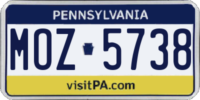 PA license plate MOZ5738