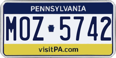 PA license plate MOZ5742