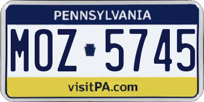 PA license plate MOZ5745