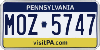 PA license plate MOZ5747