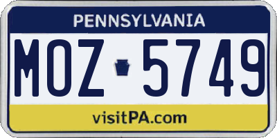PA license plate MOZ5749