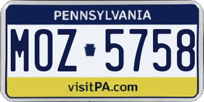 PA license plate MOZ5758