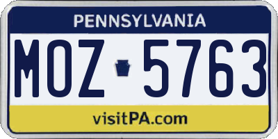 PA license plate MOZ5763