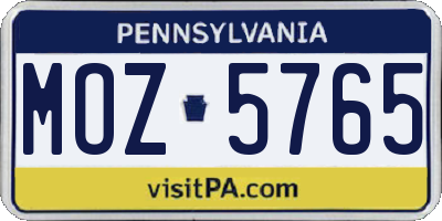 PA license plate MOZ5765