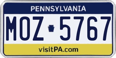 PA license plate MOZ5767