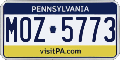 PA license plate MOZ5773
